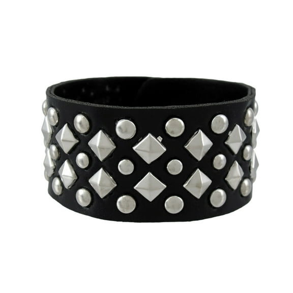 Zeckos Black Vinyl Wristband with Chrome Pyramid and Round Studs