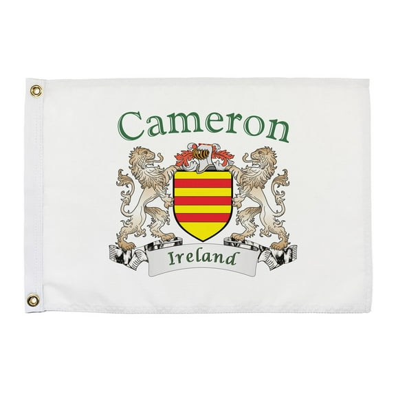 Cameron Irish Coat of Arms Small White Flag - 16"x10.5" inches