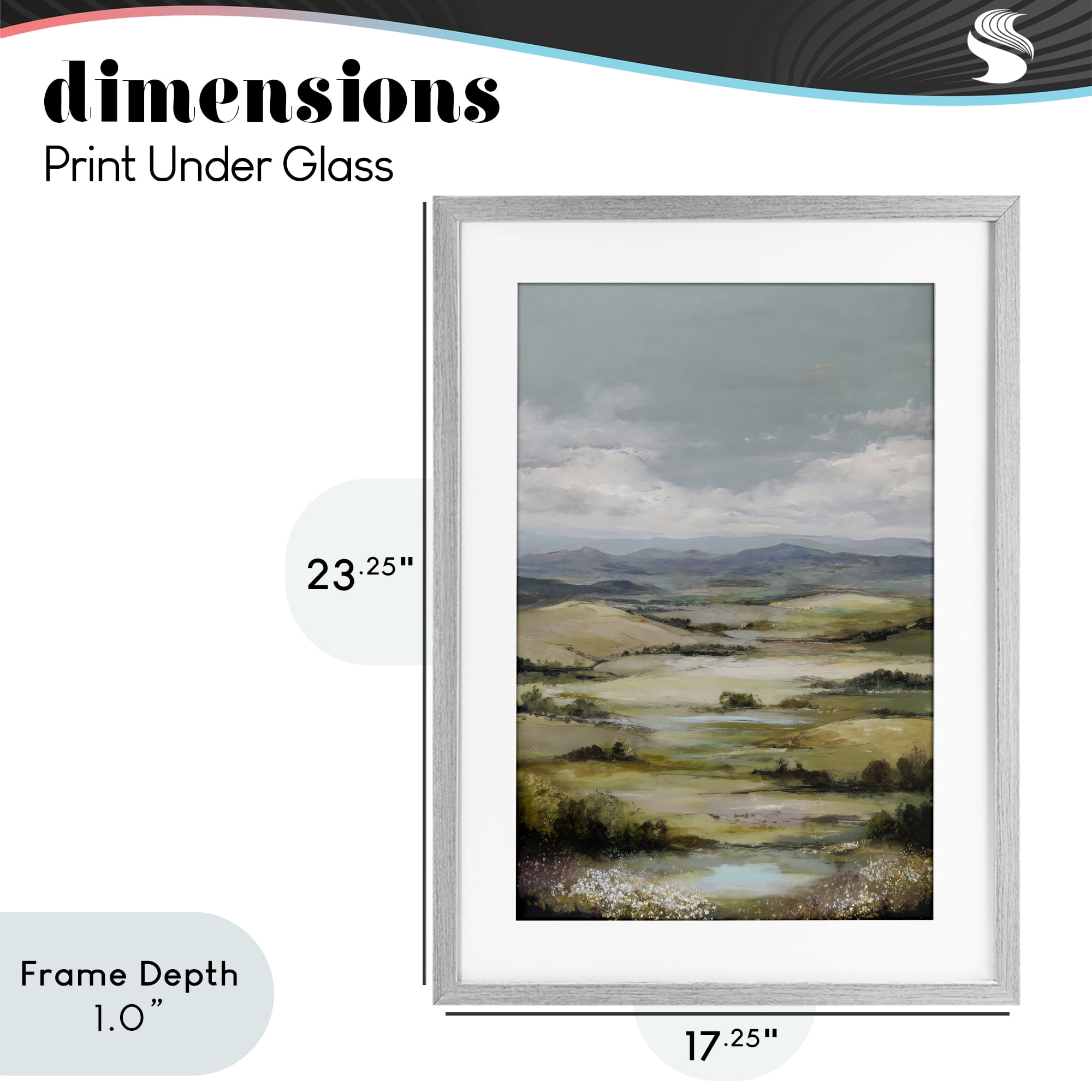 Stupell Industries Rolling Mountain Meadows Gray Framed Print Under Glass, design by Petal Prints Design