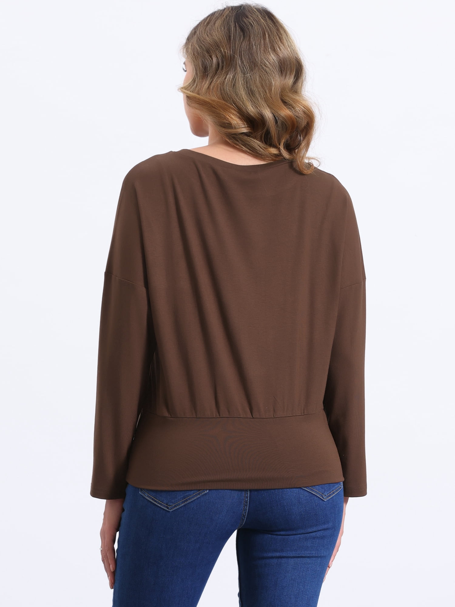 DARING DIVA Women's Casual Long Sleeve Knit Drop Shoulder Loose Blouses L Coffee