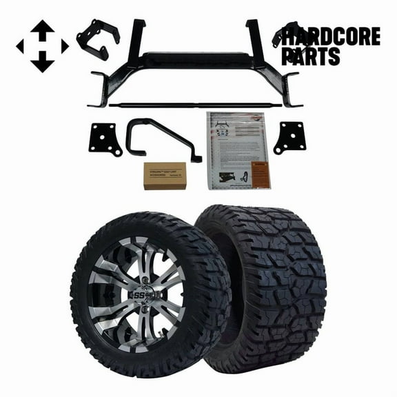 Hardcore Parts 6" Drop Axle Lift Kit for EZGO TXT/PDS (2001.5-2013) Electric Golf Cart with 14" Machined/Black 'Vampire' Wheels and 22"x10.5"-14" GATOR On-Road/Off-Road DOT rated All-Terrain tires