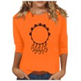 thumbnail image 1 of Wanfds Orange Ladies Tops 2025 Clearance Round Neck Three-Quarter Sleeve Top L, 1 of 5