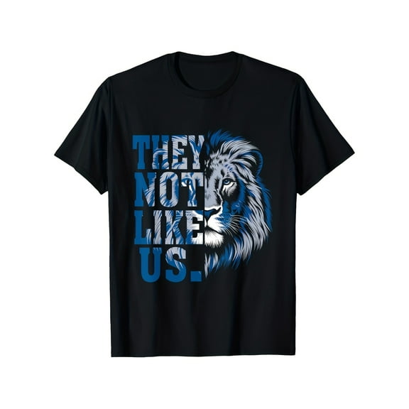 Men's Black Graphic T-Shirt - Bold Lion Design & "THEY NOT LIKE US" Print - Breathable Cotton Streetwear Tee for Adults & Teens - Machine Washable Casual Top, Weekend Attire, Urban Fashion,