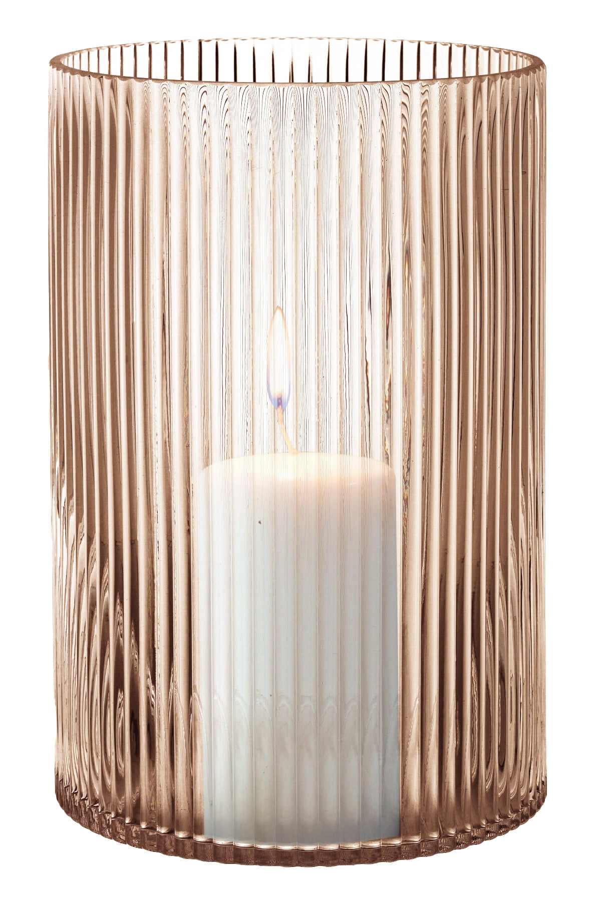 Better Homes & Gardens Amber Glass Ribbed Hurricane Candleholder, 8", Large