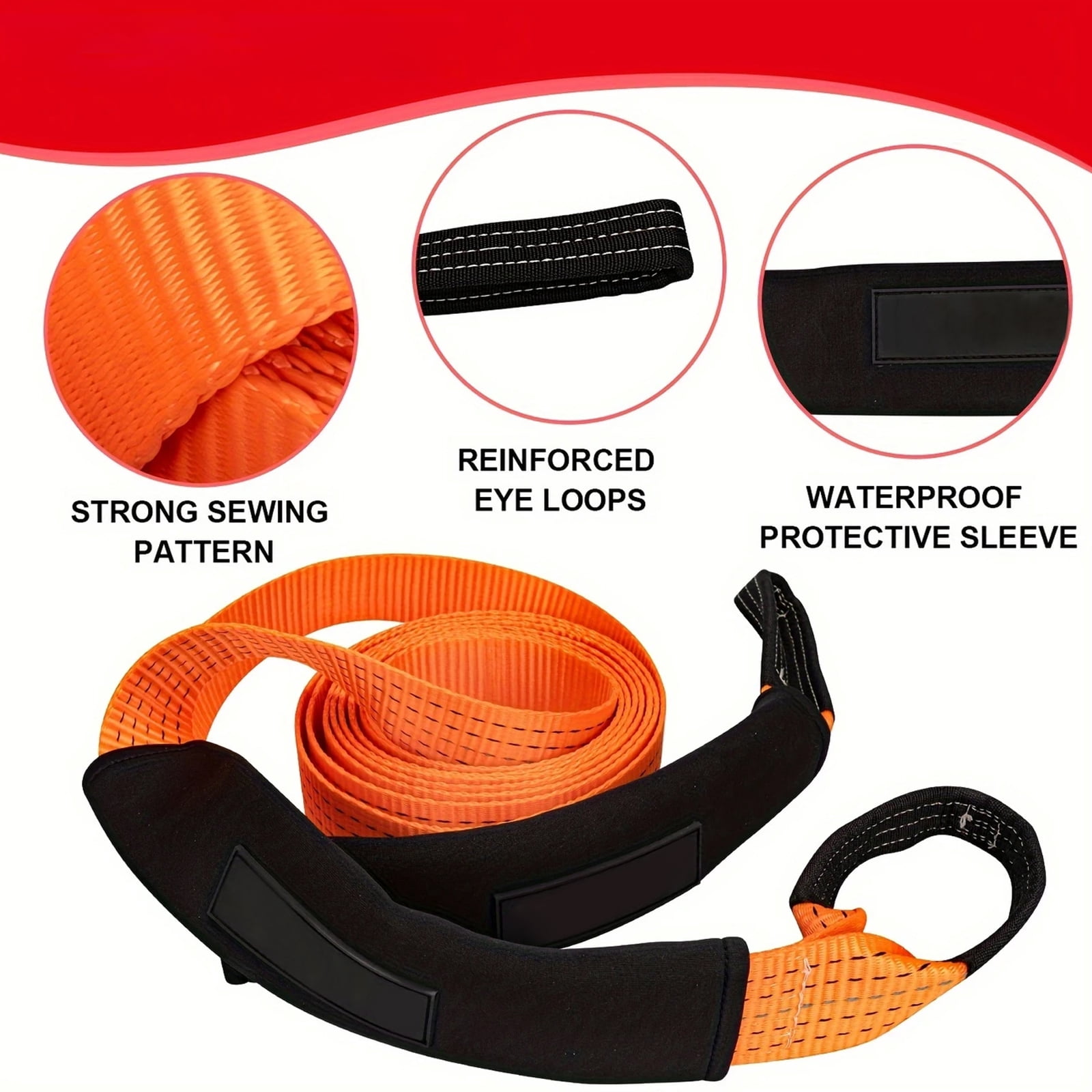 Tow Straps Heavy Duty with Hooks,2" X 20 Ft 15400 Lb Recovery Rope with 2 D Ring Shackles,Tree Saver Winch Strap  for Hoist,Towing,Moving,And Winch (Orange)