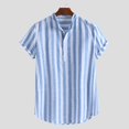 thumbnail image 4 of Camisas Para Hombre Slim Fit Manga de algodón rayada Casual Manga Loose Mens Short Shirt Lind Buttons Men's blusa de Men (Blue, XL), 4 of 7