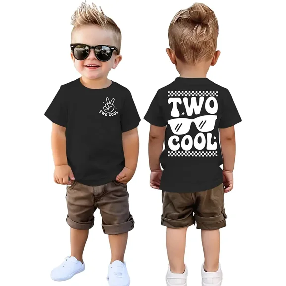 children’s wear Retro Two Cool 2nd Birthday T-Shirt for Toddler Boys Funny Graphic Short Sleeve Kids Tee