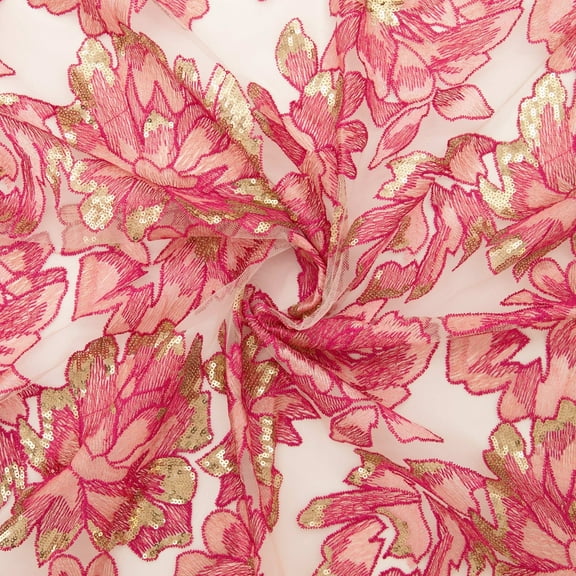 Zelouf Angelique Floral Embroidery W/ Sequins On Mesh , Sewing, DIY, Crafts Fabric by the Yard, Sand/blush, 3 Yard