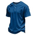 thumbnail image 3 of Mens Henley Shirt Short Sleeve Casual Button Basic Tees Slim Fit Stretch Summer T Shirts Blue 2XL, 3 of 6