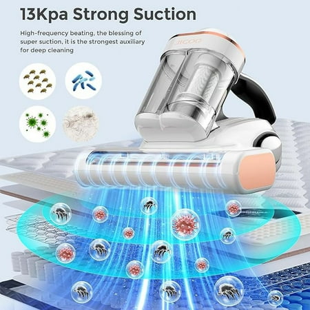 JIGOO - J300 Mattress Bed Vacuum Cleaner, Dust Sensor, UV & Ultrasonic, 13Kpa Suction 500W Handheld Vacuums for Dust & Pet Hair - White