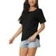 thumbnail image 4 of Camisetas de manga corta casuales para mujeres INSPIRE CHIC, blusas básicas de punto de verano sueltas de color sólido, S negro, 4 of 6