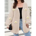 thumbnail image 4 of Female Sweaters Floral V-Neck Long Sleeve Sweater Open Front Knit Buttonless Trendy Sweater Outerwear Apricot One size, 4 of 8