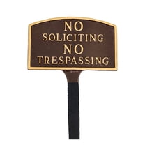 No Soliciting, No Trespassing Small Arch Statement Plaque with Lawn Stake - Oil Rubbed/Gold