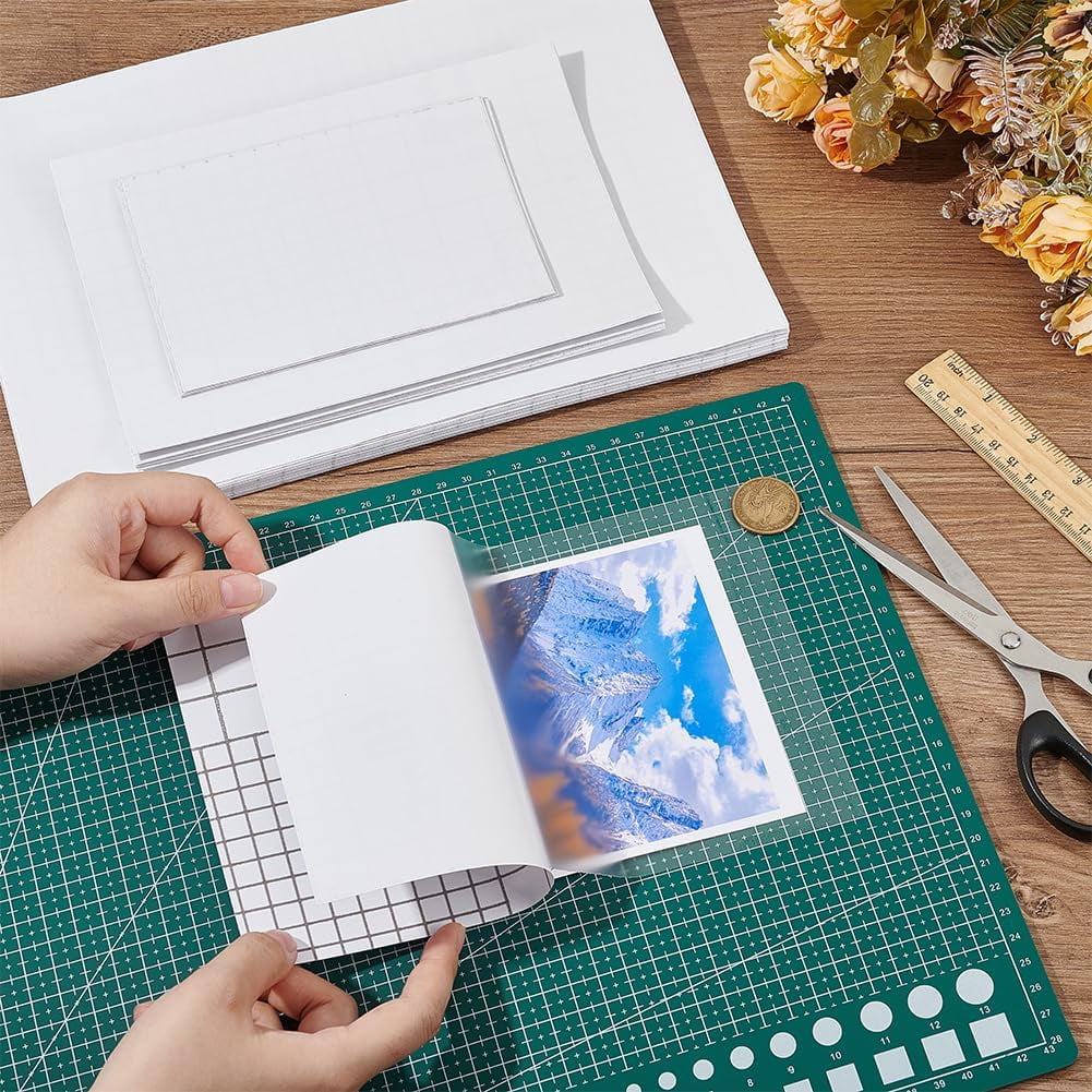 65 Sheets A4/A5/A6 PET Laminating Sheets Self-Adhesive Glossy Cold Laminating Film Waterproof Laminate Sticker for Photo Poster Documents for DIY