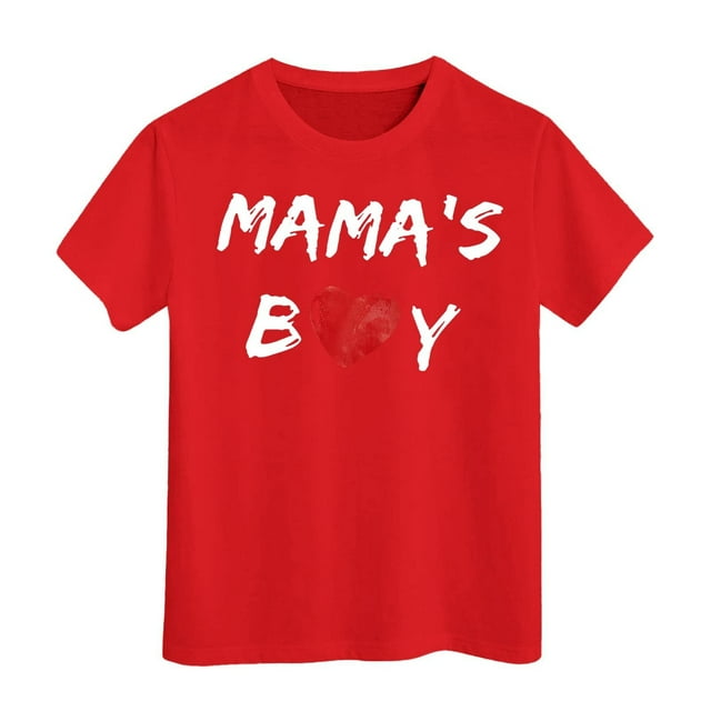 MEZZALL T-Shirt Garçon « MAMA'S BOY » pour Tout-Petit, T-Shirt Bébé Coupe Décontractée Tenue Quotidienne, Rouge, 8-9 Ans