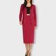 thumbnail image 5 of qolati Business Skirt Suit Set for Women 2 Piece Office Work Outfit Collarless Blazer Pencil Skirt Sets Long Sleeve Button Down Open Front Cardigan Matching Dressy Suits Red M, 5 of 9