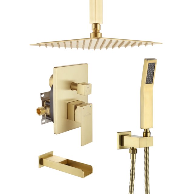 Boyel Living 10 Inch Ceiling Mount Rain Shower System Shower Combo Handheld Shower Brushed Gold
