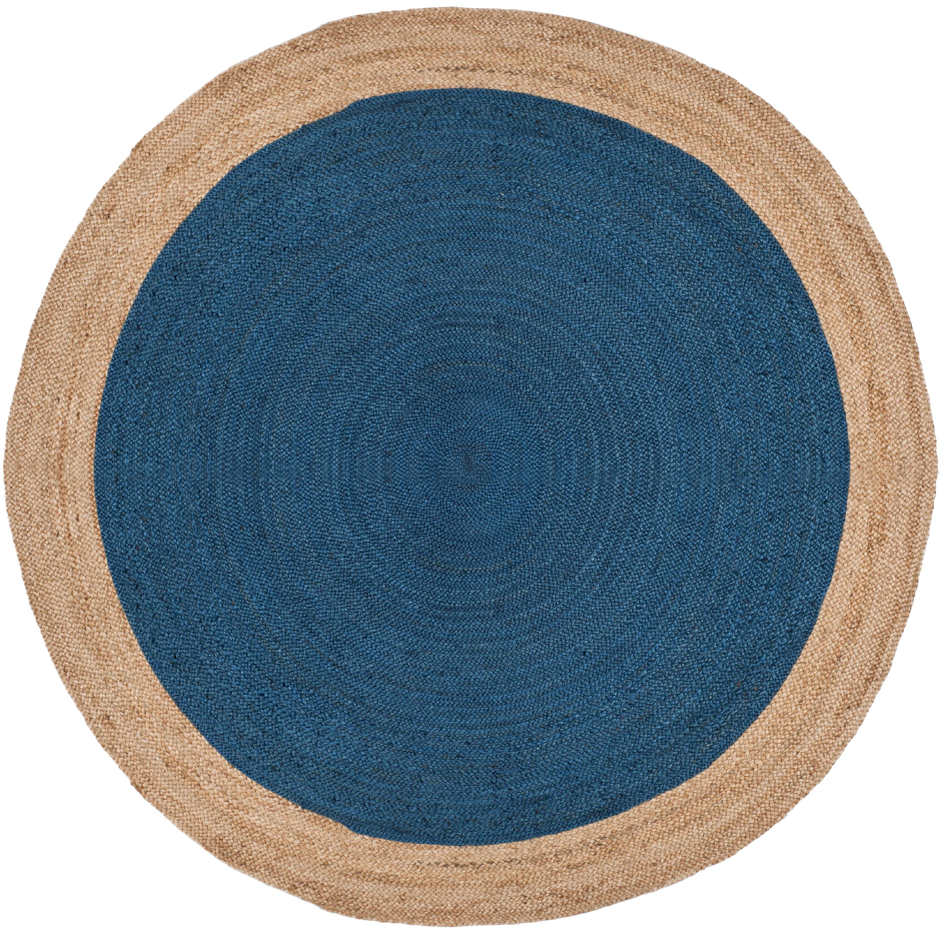 SAFAVIEH Natural Fiber Cebrail Braided Jute Area Rug, Royal Blue/Natural, 7' x 7' Round