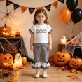 thumbnail image 6 of HCNTES Baby Girl Clothes Toddler Baby Girl Halloween Clothes 6 12 18 24 Month 2T 3T 4T Pumpkin Ruffled Trim Crew Neck Short Sleeve Tops and Plaid Pants 2 Pcs Outfit Set, 6 of 6