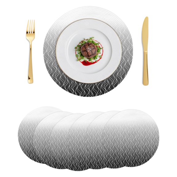 Round Placemats Black Ombre Stripes 15 inch Set of 6 Table Mats for Dining Table Wave Lines Striped Heat Resistant Non-Slip Kitchen & Home Decorative Place Mat Set