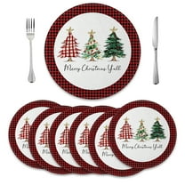 MIZHONA Christmas Round Placemats Set of 6 Winter Xmas Tree Table Mat 14 inch for Kitchen Dining Table Decoration