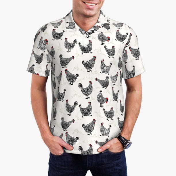 Fotbe Funny Chicken Camiseta Polo de Golf para Hombre con Estampado – Camisa Deportiva Transpirable con Cuello Abotonado-3X-Large