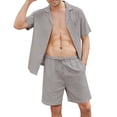 thumbnail image 2 of Sunloudy Conjunto de traje de 2 piezas para hombre, camisa de manga corta con cuello vuelto de color sólido + pantalones cortos para el verano Sunloudy  S/M/L/XL/XXL, 2 of 9