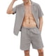 thumbnail image 2 of Sunloudy Conjunto de traje de 2 piezas para hombre, camisa de manga corta con cuello vuelto de color sólido + pantalones cortos para el verano Sunloudy  S/M/L/XL/XXL, 2 of 9
