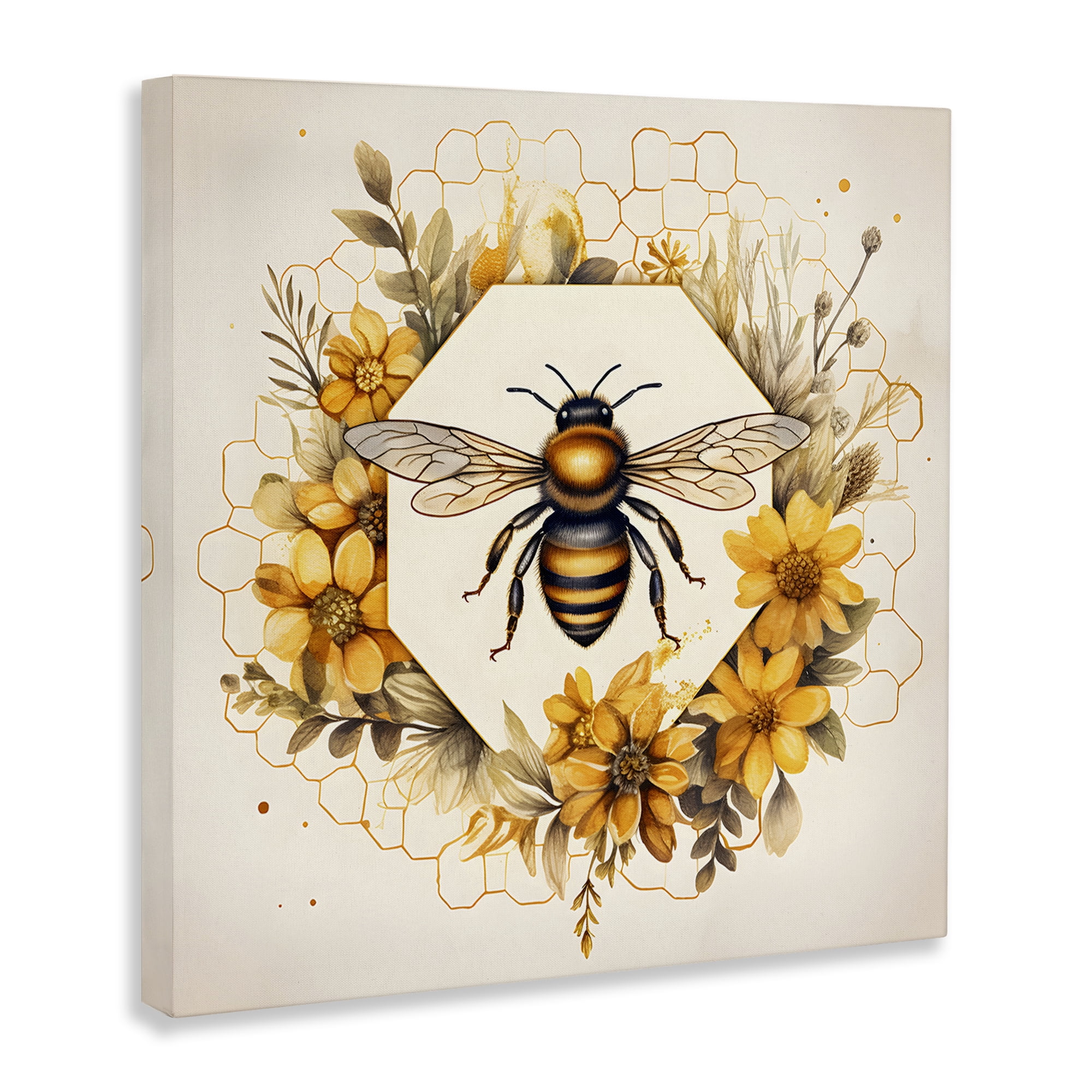 Stupell Industries Hexagon Bee Wreath Animals & Insects Painting Gallery Wrapped Canvas Art Print Wall Art, 17 x 17