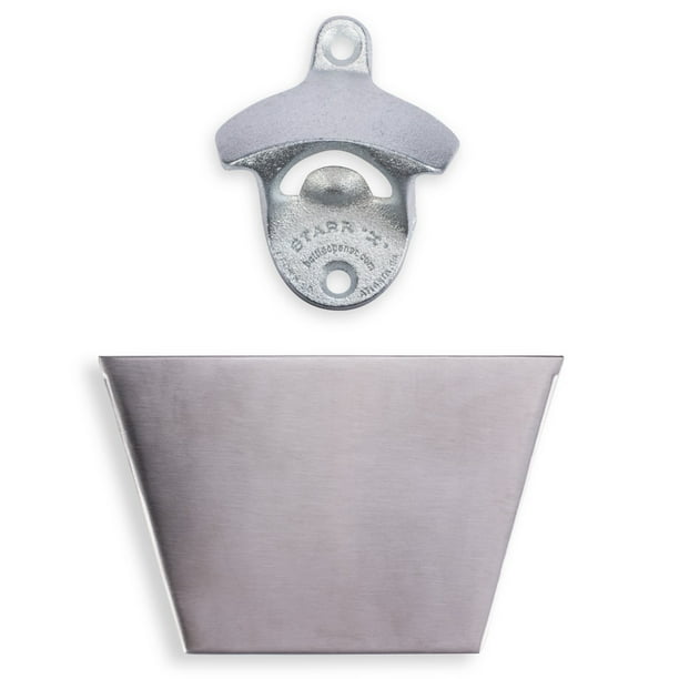 Heavy Duty Wall Mount Bottle Opener Stainless Steel Cap Catcher