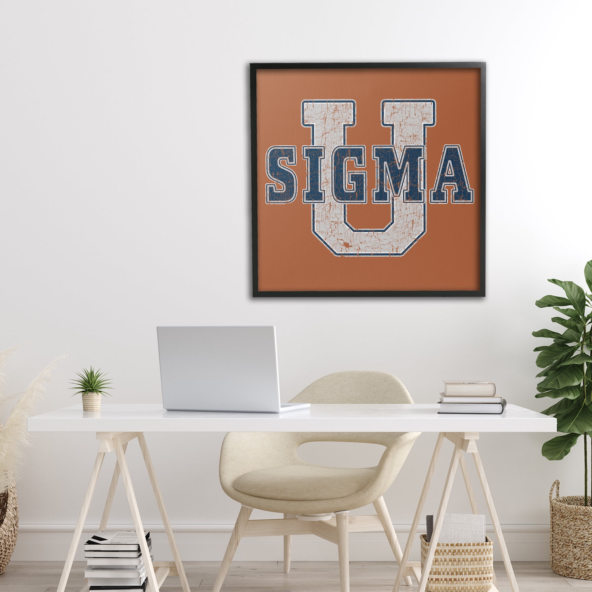 Stupell Industries Sigma University on Brown Black Framed Giclee Art, design by Grotto Studios