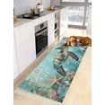 thumbnail image 3 of Coastal Sea Turtle Hallway Runner Rug 2x5ft,Vintage Teal Nautical Beach Botanical Washable Woven Living Room Bedroom Kitchen Bathroom Carpet with Tassels,Indoor Outdoor Throw Door Mat for Entryway, 3 of 5