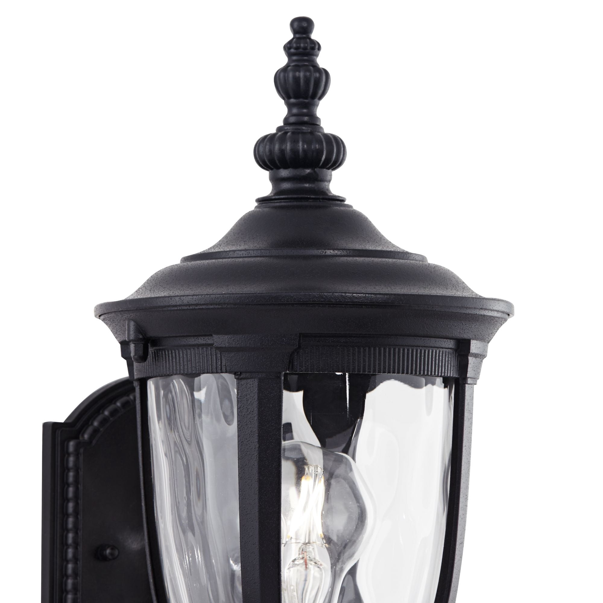 John Timberland Bellagio Vintage Outdoor Wall Light Fixtures Set of 2 Textured Black Metal 16 1/2" Clear Hammered Glass Post Exterior Barn