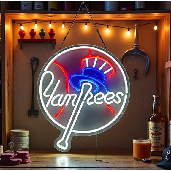 Queen Sense 16"x14" For New Yorks Sports League Yankees LED Neon Sign for Wall Decor Dimmable USB Powered LED Light W116NYYNLW-5VLED