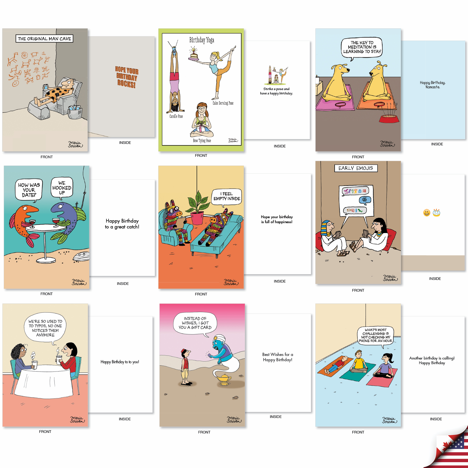 NobleWorks 36 Assorted Box Set Funny Birthday Greeting Cards w/5 x 7 Inch Envelopes (36 Designs, 1 Each) Bday Maria Scrivan's Celebrate AC7741BDG-B1x36
