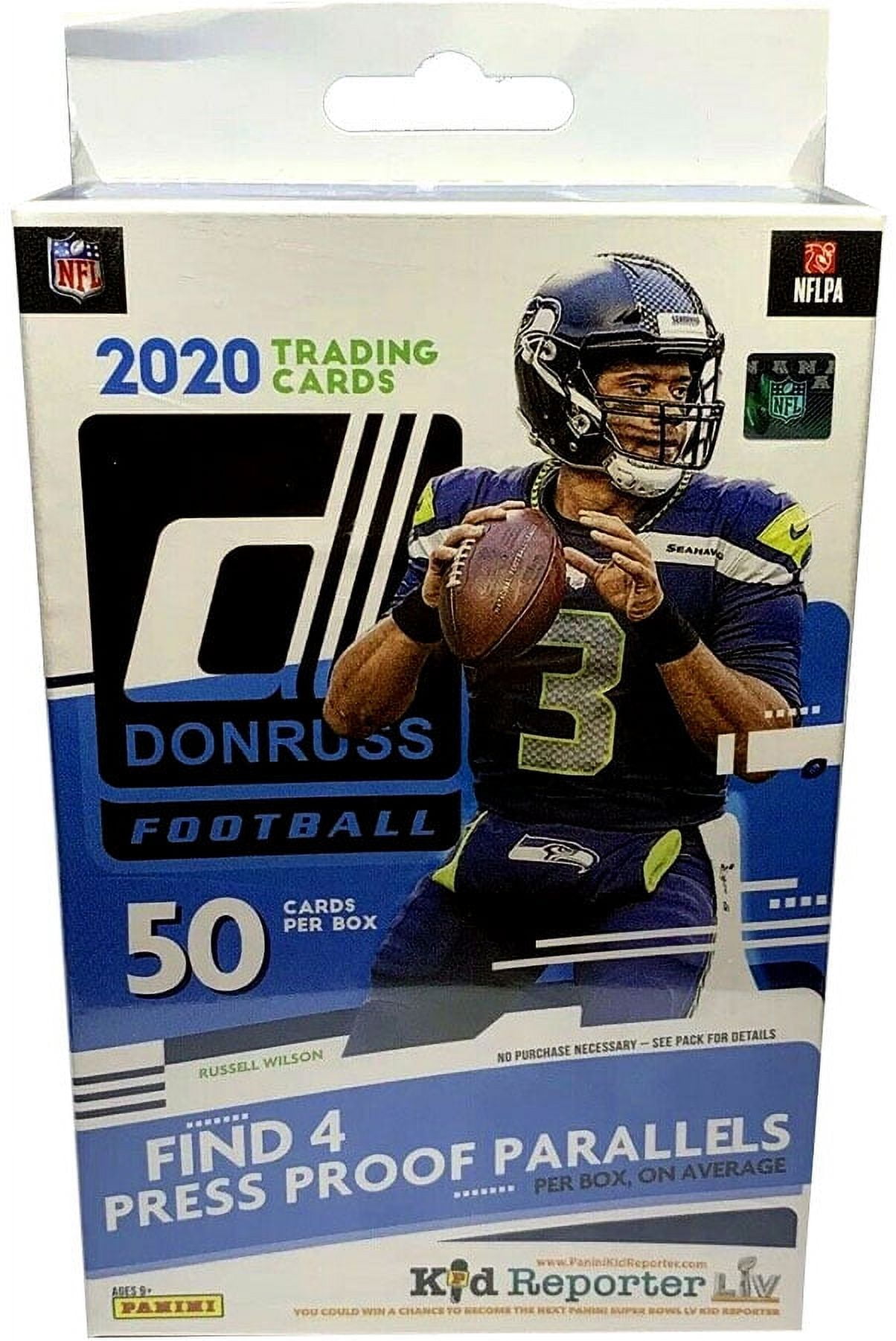 2020 Panini Donruss NFL Football Trading Cards Hanger Box- 50 Cards | 4 Rated Rookies | 10 Inserts
