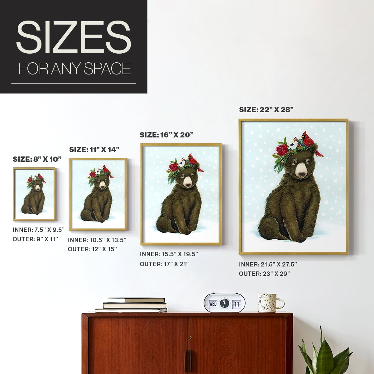Winter Woodland Creatures with Cardinals I Framed Print - Solid Wood in Single Picture Frame Solid Wood 2 Framed Print