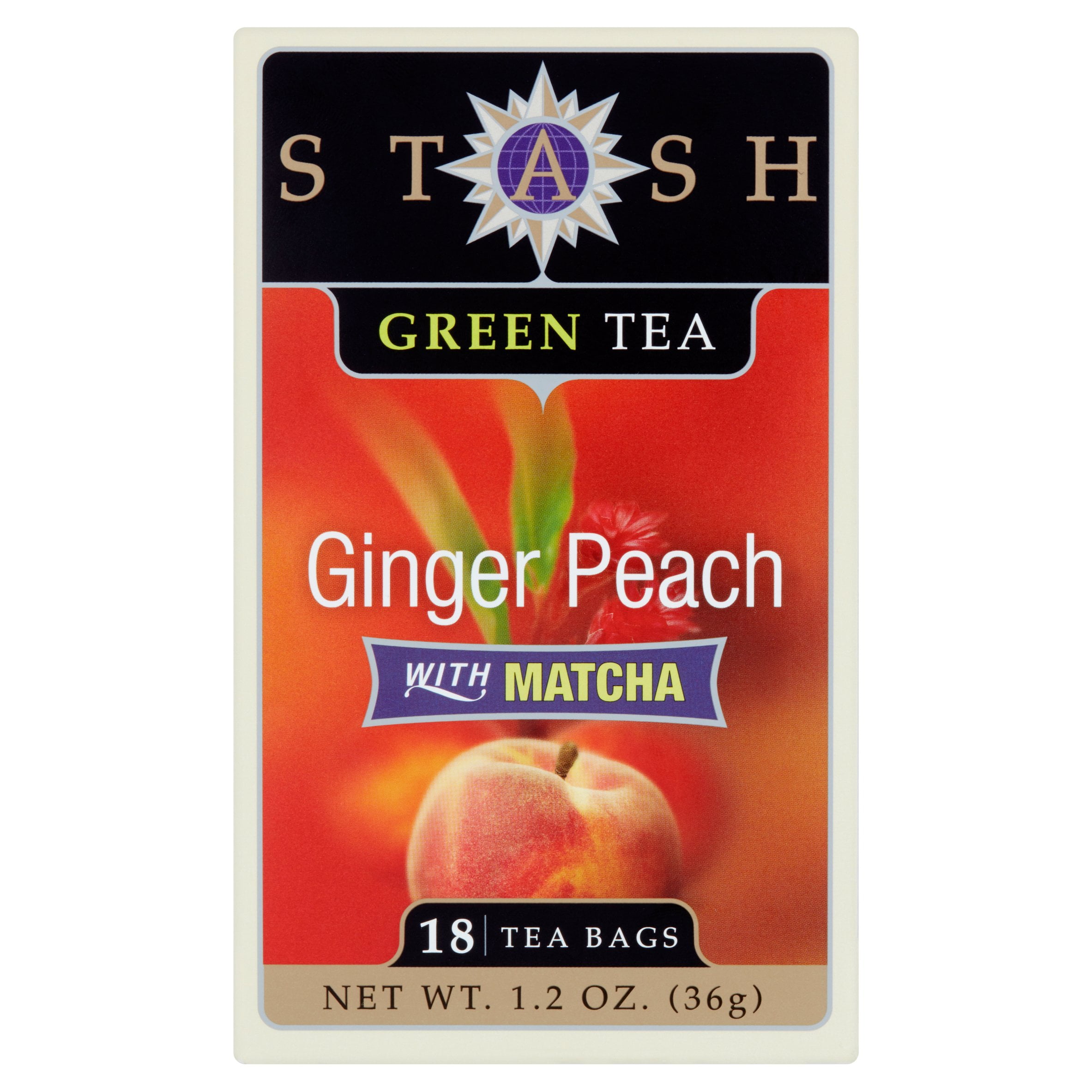 Stash Ginger Peach Green Tea with Matcha, 18 Tea Bags, 36g