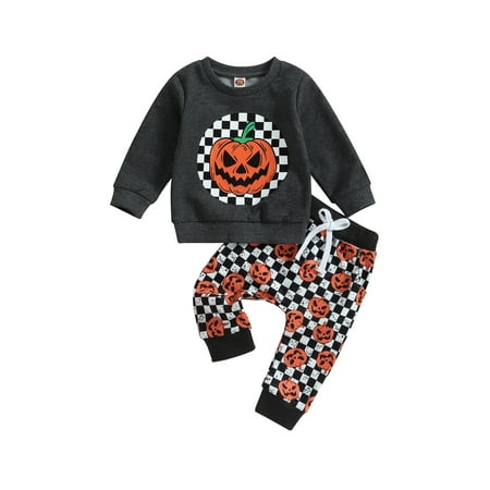 

Hirigin Baby Boy 2 Piece Outfits Halloween Pumpkin Print Sweatshirt and Pants
