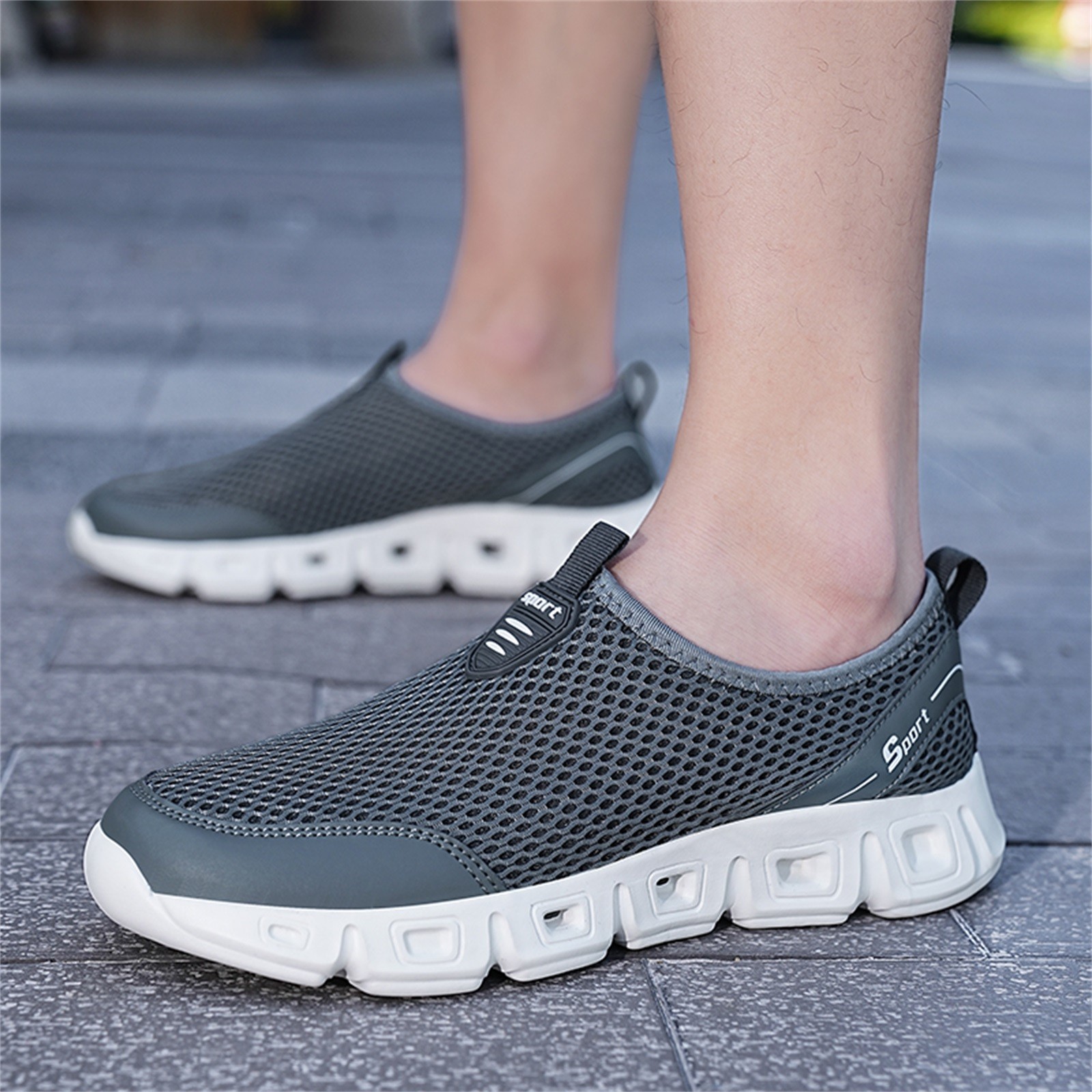 Gubotare Casual Shoes For Men Mens Non Slip Walking Sneakers Lightweight Breathable Slip on Running Shoes Gym Tennis Shoes for Men,Dark Gray 9 - image 1 of 4