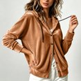 thumbnail image 5 of Velvet Long Sleeve Cardigan Hoodies Women Button Womens Hood Shirts Brown XXL, 5 of 9