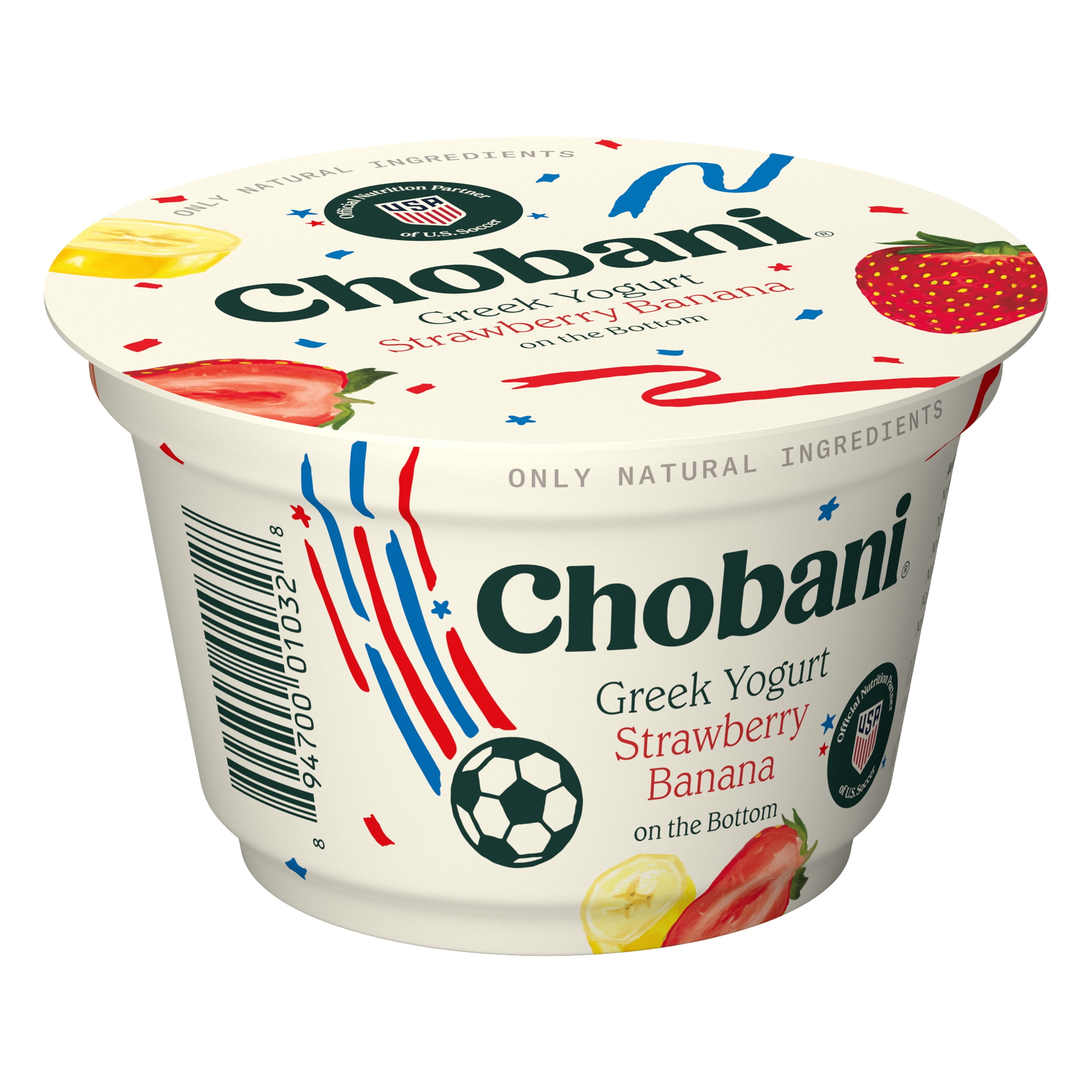 Chobani Low-Fat Greek Yogurt Strawberry Banana on The Bottom 5.3 oz Cup