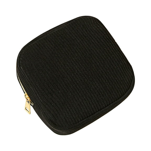 TZYUDK Corduroy Sanitary Pad Storage Pouch Portable Small Item Organizer Makeup Bag Travel Toiletry Case Compact Discreet Design Black 98%Cotton,2%Spandex