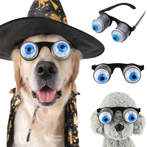 Halloween Pet Goggles Funny Springy Eyeball Toys for Dogs Cats Novelty Eyewear Playful Prankster Spectacles Dog Cat Accessories