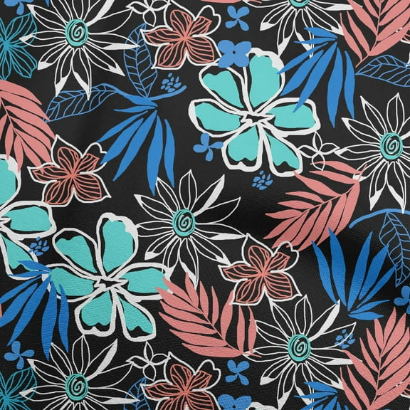 oneOone Polyester Spandex Aqua Blue Fabric Abstract Floral Craft Projects Decor Fabric Printed By The Yard 56 Inch Wide