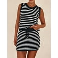 thumbnail image 2 of FEORJGP Women Summer Knit Skirts Outfits Ladies Elegant Sleeveless Vest Stripe Round Neck Knit Tank Tops Drawstring Mini Skirts Soft Comfy Fashion Vintage 2 Pieces Clothes Set Streetwear, 2 of 4