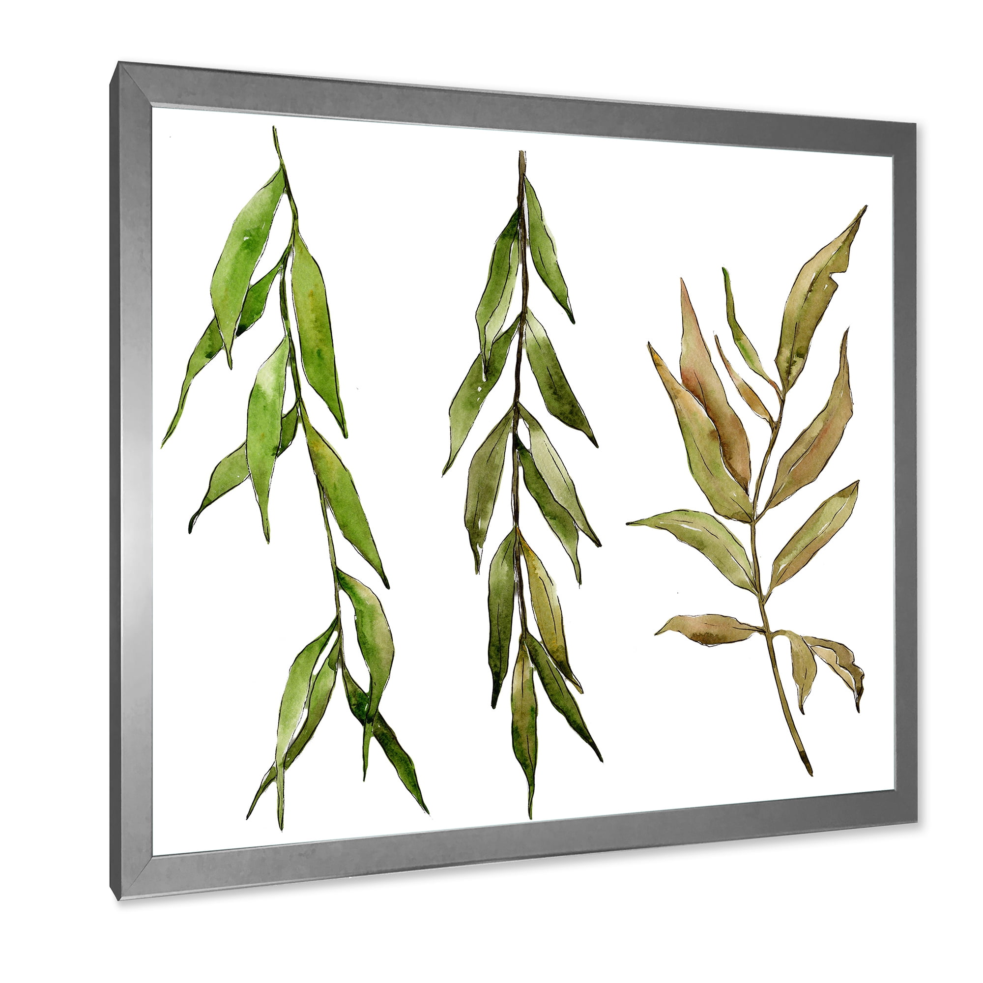 Designart 'Three Willow Branches On White' Farmhouse Framed Art Print
