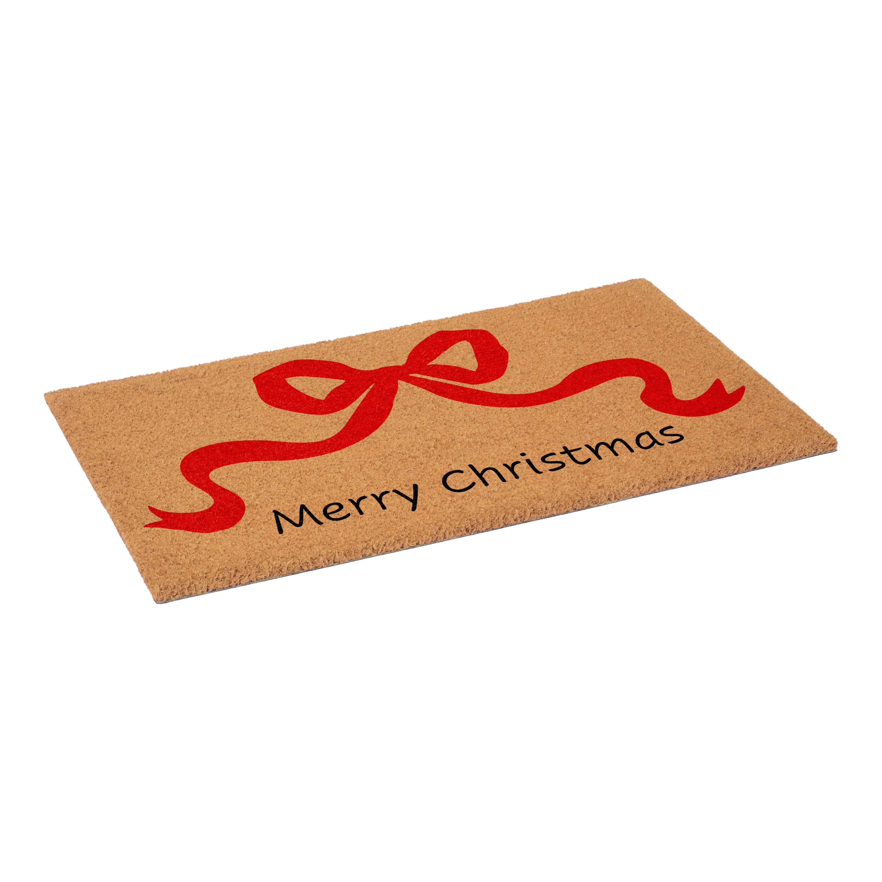 Red Christmas Bow Doormat, 17" x 29"