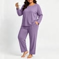 thumbnail image 5 of Nugftut Women Plus Size Pajama Sets Long Sleeve Top and Wide Leg Pants 2 Piece Soft Lounge Pjs Summer Fall Loungewear, 5 of 7