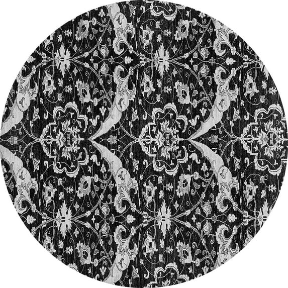 Ahgly Company Indoor Round Abstract Gray Modern Area Rugs, 7' Round